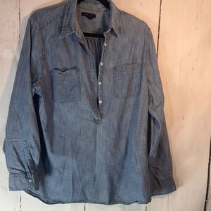 Lands' End Light Blue Denim Casual Button pullover button collar shirt